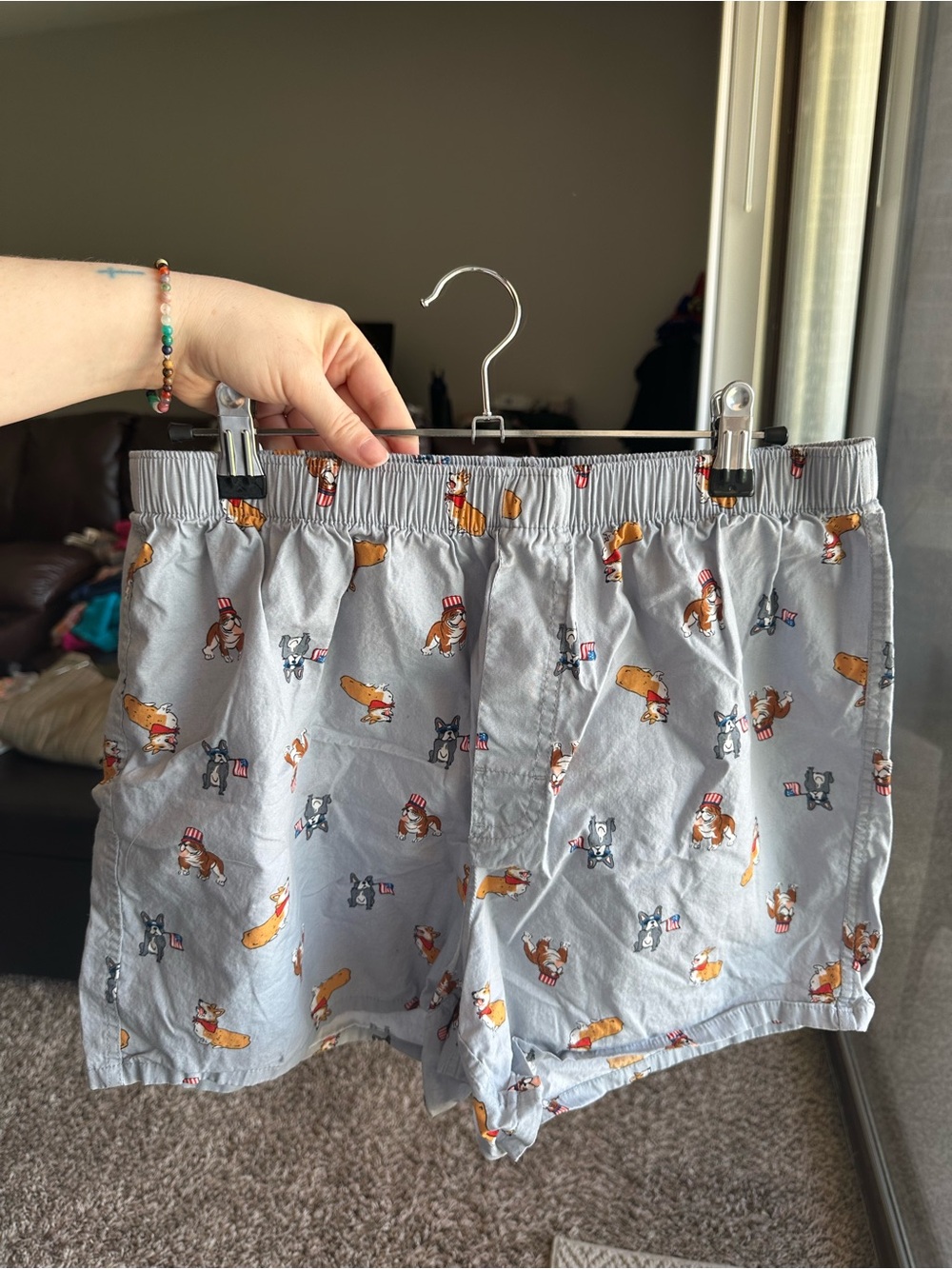 Old Navy Light Gray Shorts with Hot Dog & Puppy Print